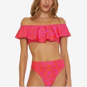 Trina Turk Trellis Off the Shoulder Ruffle Bandeau Swim Top, 8